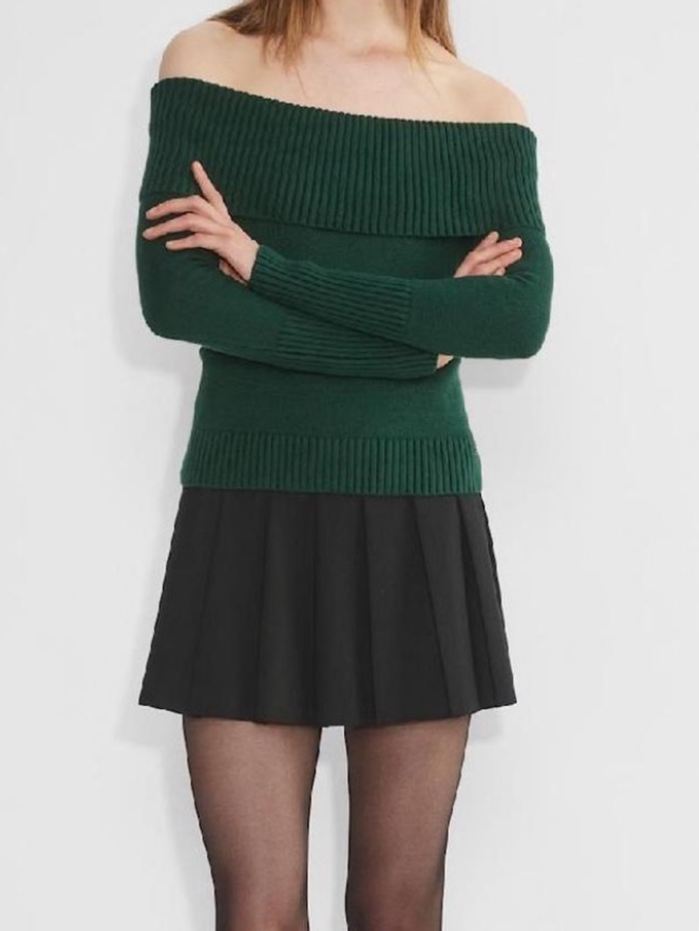 Aritzia Deep Green Fold-Over Cowl Neck Sweater
